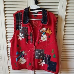 Charming Red Embroidered Holiday Vest